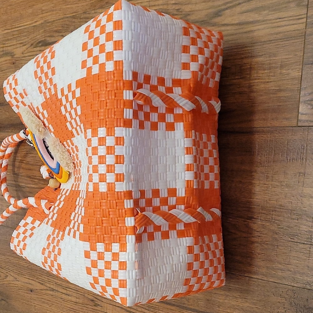 Orange and White Checkered Tote Bag - Picture 8 of 10